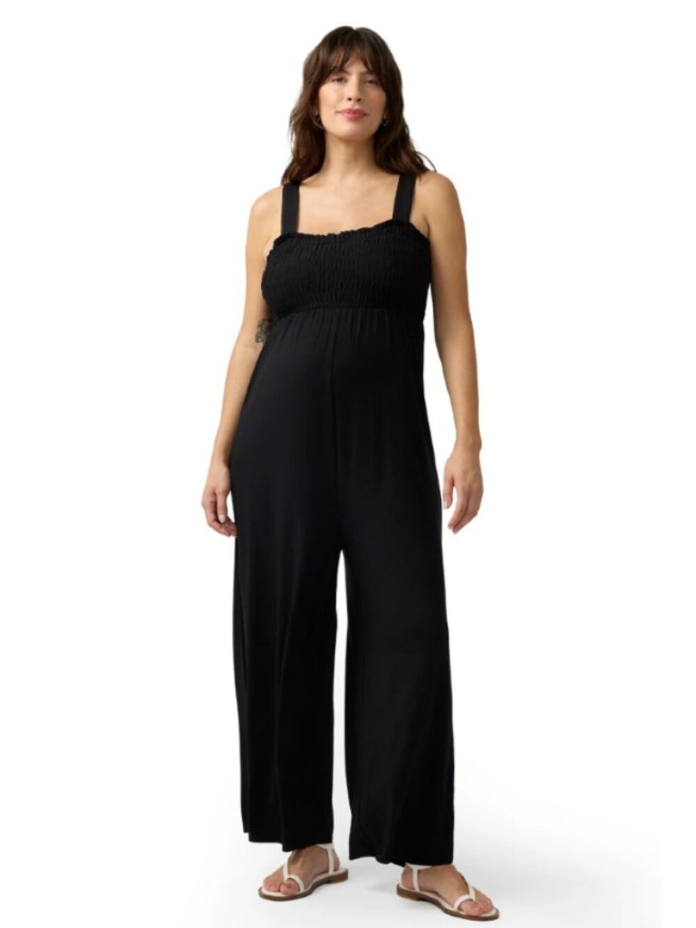 Isabel Maternity Smocked Cropped Wide Leg Stretch Jumpsuit with Pockets size XL
